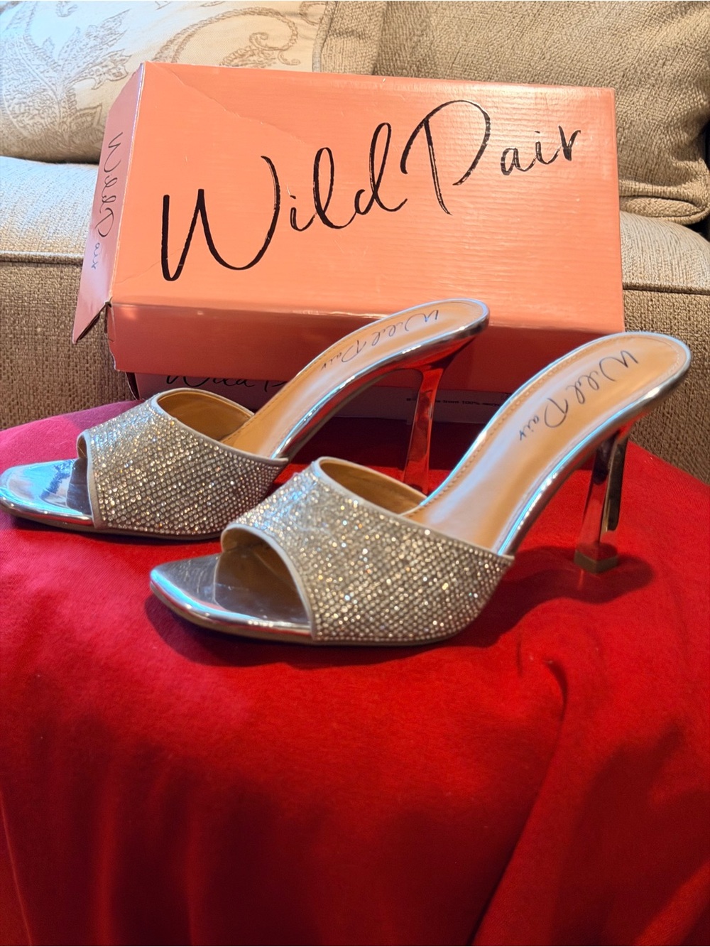 Wild Pair Silver Crystal Slide Heels